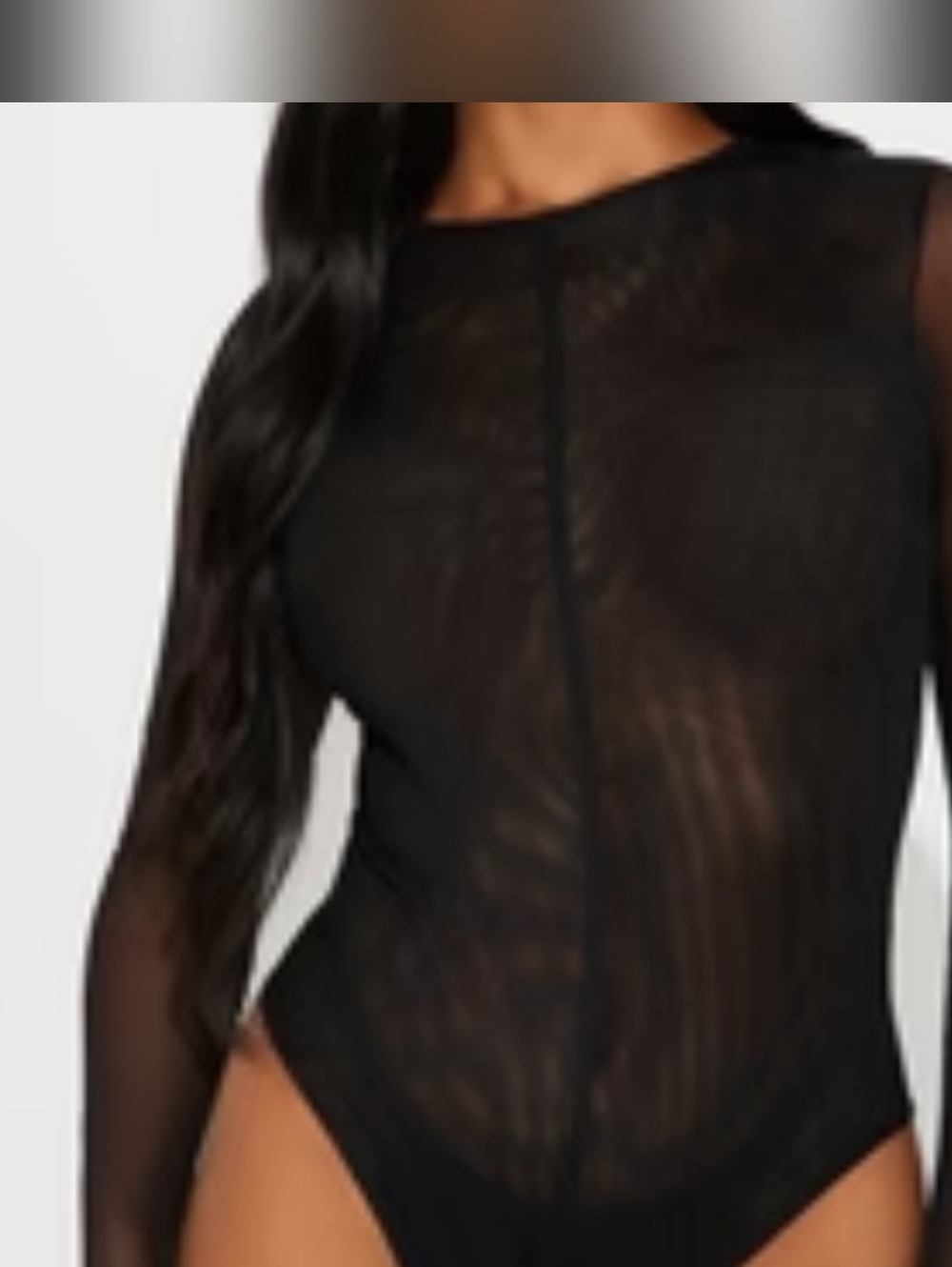 Love Black Sheer Long-Sleeve Mesh Bodysuit